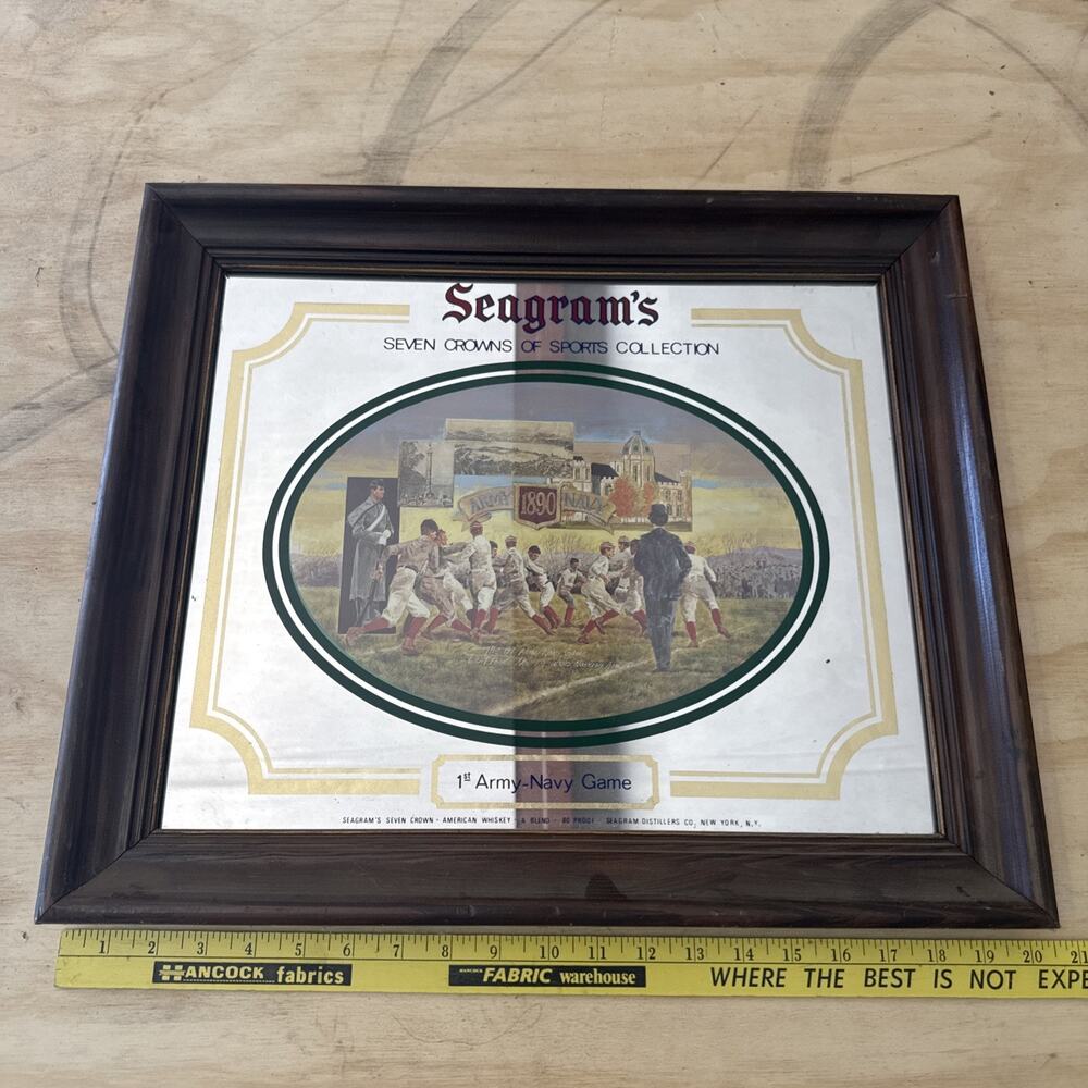 Vintage Seagram’s Seven Crowns Of Sports 1st Army-Navy Game Mirror Sign 21x17